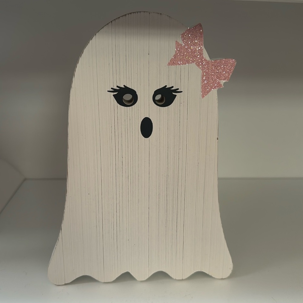 Nwt ghost halloween fall decor with pink bow